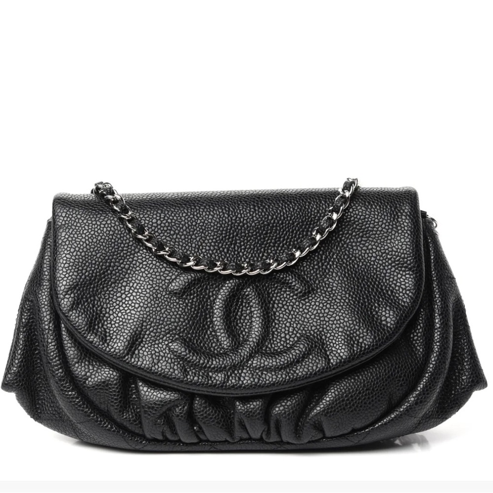 Chanel Half Moon Wallet on Chain WOC Black Leather Chain Shoulder Crossbody Bag
